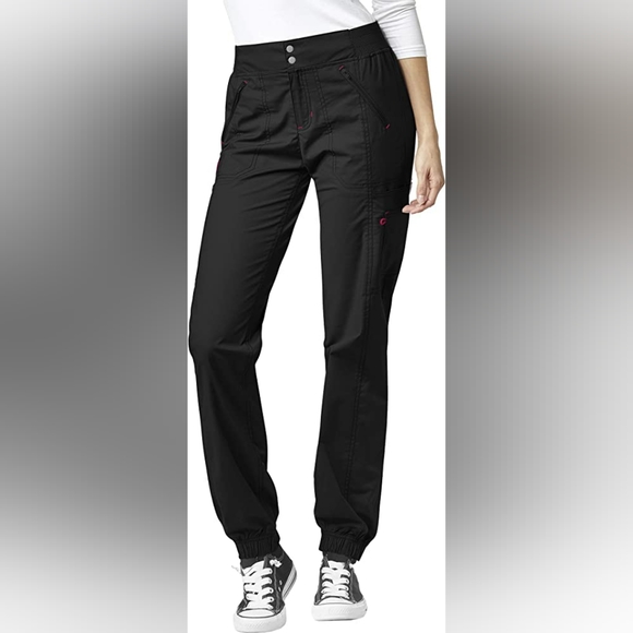 WonderWink WonderFlex Black Embroidered V-Neck Cargo Zip Jogger Scrub Set Small - Picture 14 of 15